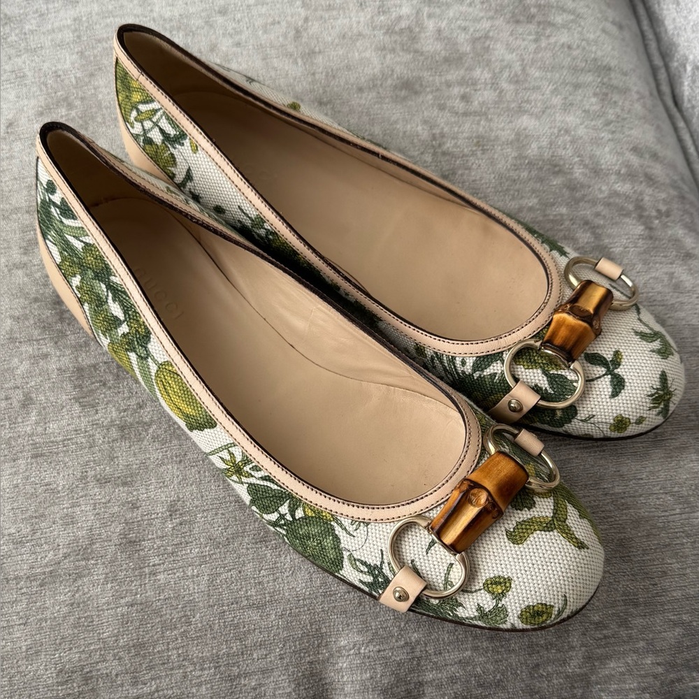Gucci Green Floral Women's Flats
